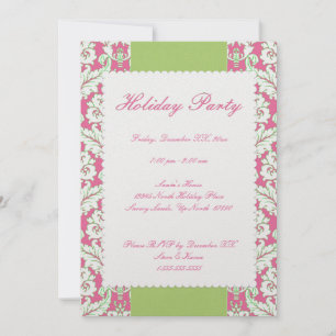 5"x7" Pink and Green Damask Holiday Party Invite