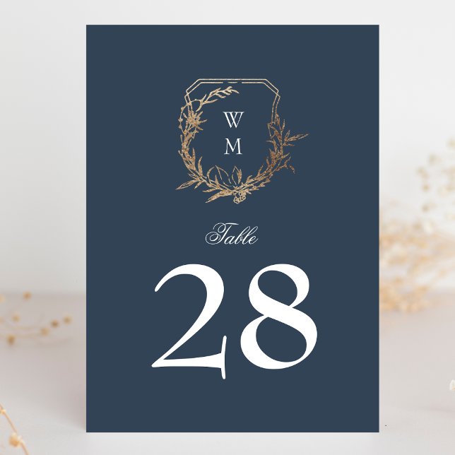 5 x 7 classic navy white gold crest table number (Creator Uploaded)