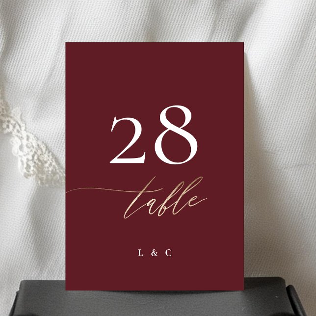 5 x 7 Elegant Burgundy Gold Wedding Table Number (Creator Uploaded)