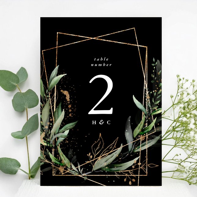 5 x 7 Gold Eucalyptus Black Premium Table Number (Creator Uploaded)