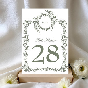 5 x 7 Monogram Wreath Sage Green Table Numbers