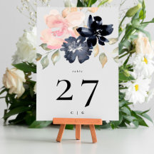 5 x 7 Romantic Navy Florals Wedding Table Numbers