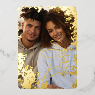 5" x 7" Rustic Real Gold Foil Save the Date Holiday Card