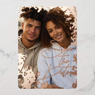 5" x 7" Rustic Real Rose Gold Foil Save the Date Holiday Card