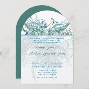 5 x 7 Vintage Peacock Birds Wedding Invitation