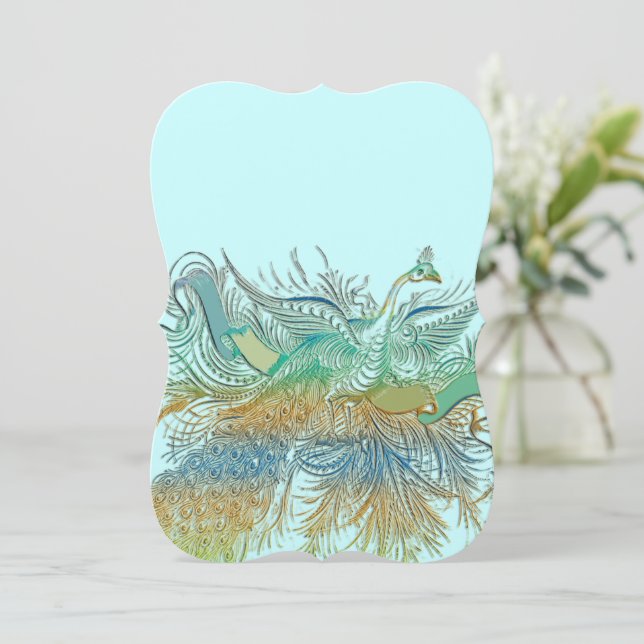 5 x 7 Vintage Peacock Birds Wedding Invitation (Standing Front)