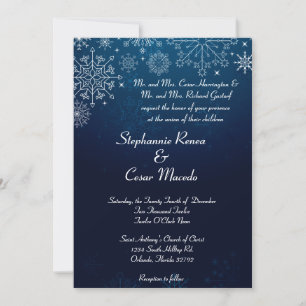 5 x 7 Wedding Invitation Blue Stars and Snowflakes