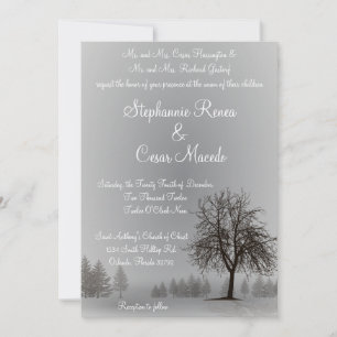 5 x 7 Wedding Invitation Grey Winter Trees Snow