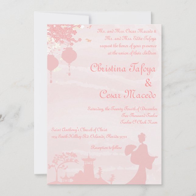 5 x 7 Wedding Invitation Oriental Garden (Front)