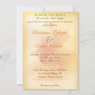 5 x 7 Wedding Invitation Paris Peach Eiffel Tower