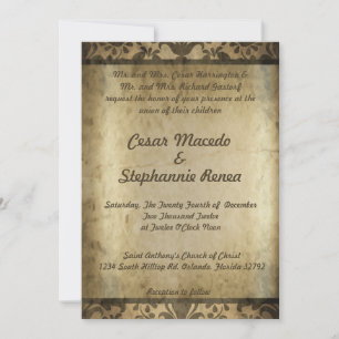 5 x 7 Wedding Invitation Vintage Brown Damask