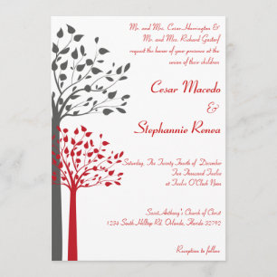 5 x 7 Wedding Invitation Winter Grey/Red Tree
