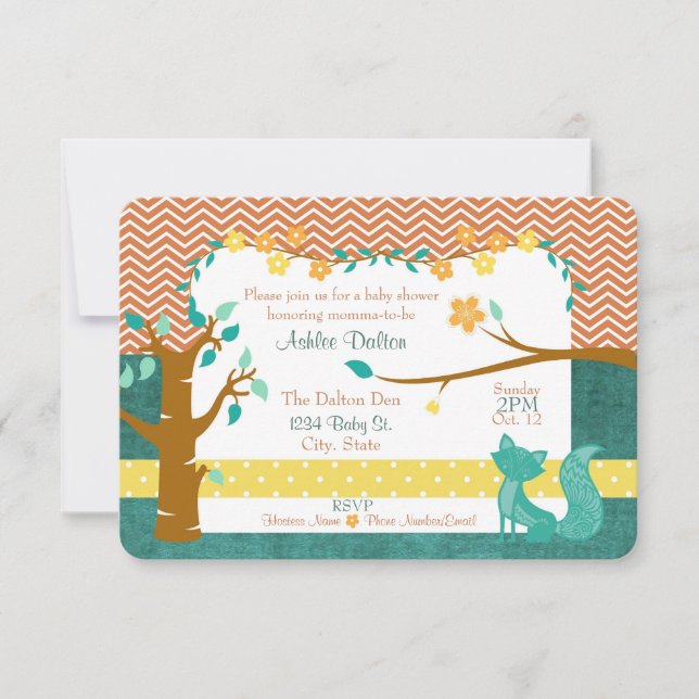 5" x 7" Woodland Fox Baby Shower Invitation (Front)