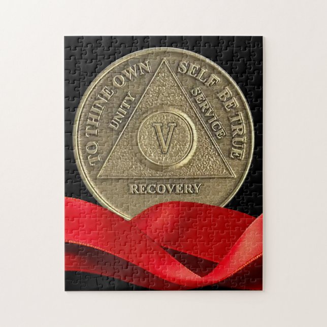 5 Year AA Anniversary Coin Red Ribbon Jigsaw Puzzle (Vertical)