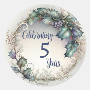 5 Year Anniversary Elegant Greenery Garland Classic Round Sticker