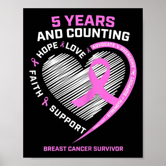 5 Year Breast Cancer Survivor 5 Years Cancer Free  Poster (Front)