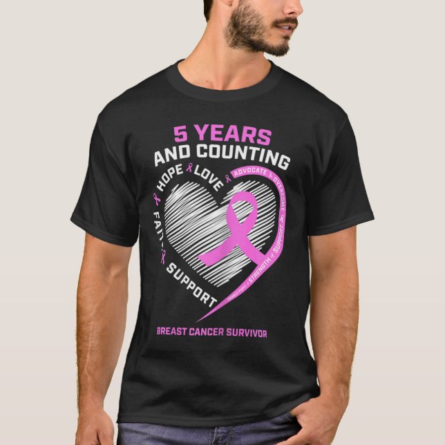 5 Year Breast Cancer Survivor  5 Years Cancer Free T-Shirt (Front)