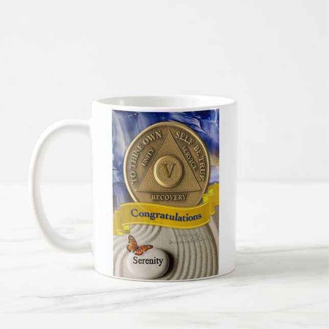 5 Year CUSTOM NAME AA Anniversary Serenity Coffee Mug (Left)