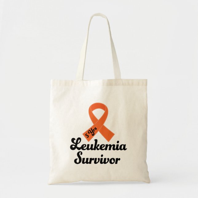 5 Year Leukaemia Survivor Orange Ribbon Tote Bag (Front)
