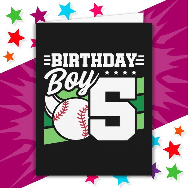 5 Year Old Baseball Party Theme 5th Birthday Boy Card (Creator Uploaded)