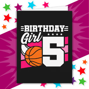 5 Year Old Basketball Party 5th Birthday Girl Card