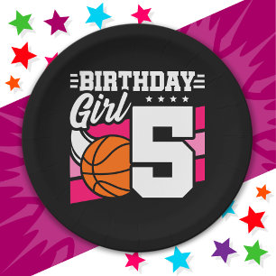 5 Year Old Basketball Party 5th Birthday Girl Paper Plate