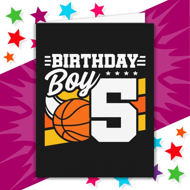5 Year Old Basketball Party Theme 5th Birthday Boy Card (Creator Uploaded)