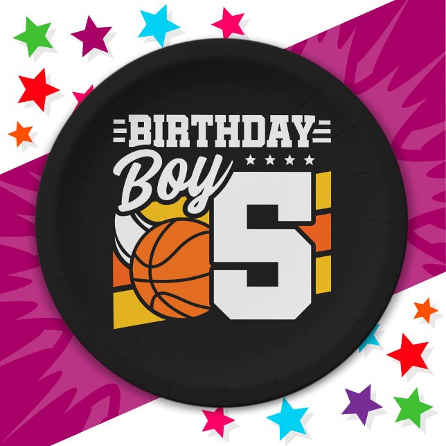 5 Year Old Basketball Party Theme 5th Birthday Boy Paper Plate (Creator Uploaded)