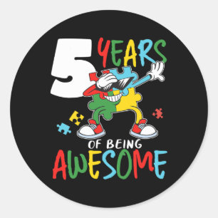5 Year Old Birthday Autistic Boy Girl Autism Aware Classic Round Sticker