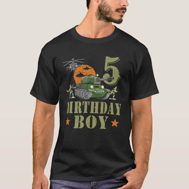 5 Year Old Birthday Boy Army Party 5Th Birthday Ca T-Shirt (Front)