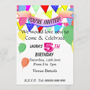 5 Year Old Birthday Party Invitation