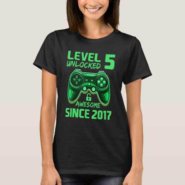 5 Year Old Boy Level 5 Unlocked Awesome 2017 5th B T-Shirt (Front)