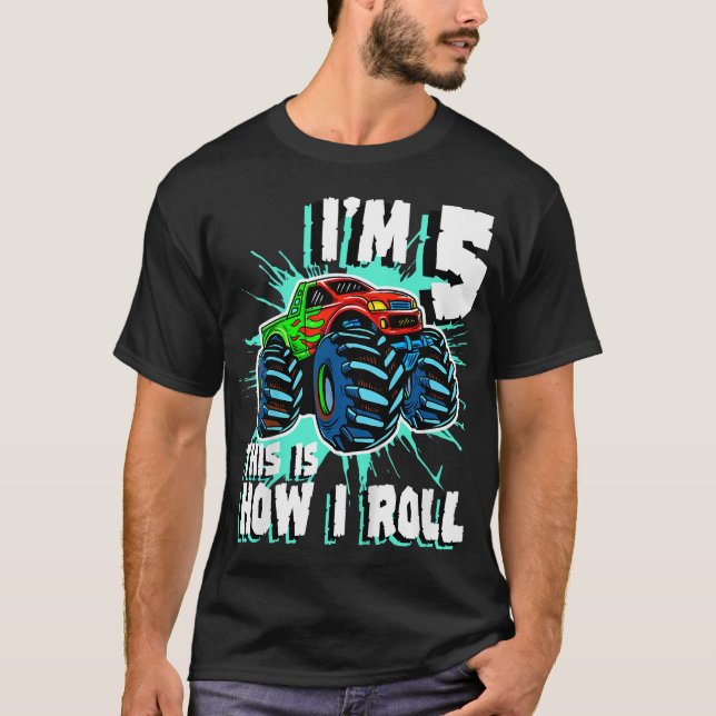 5 Year Old Boy Monster Truck Birthday Party 5th Bo T-Shirt (Front)