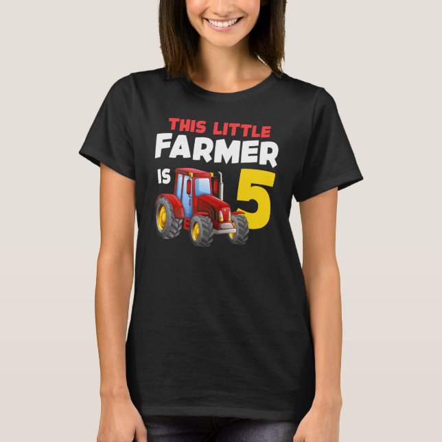 5 Year Old Farm Tractor Farmer 5th Birthday Party T-Shirt (Front)