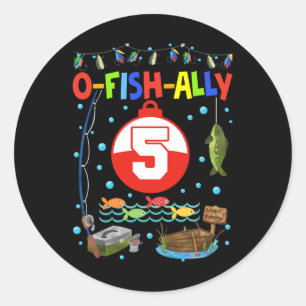 5 Year Old Fishing 5th Birthday Boy Bday Party Dec Classic Round Sticker