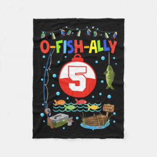 5 Year Old Fishing 5th Birthday Boy Bday Party Dec Fleece Blanket