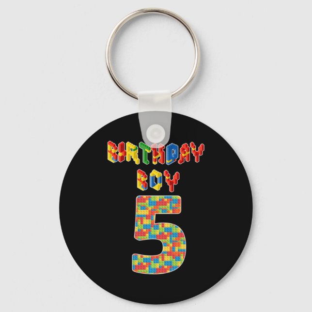 5 Year Old Gifts Building Blocks 5th Birthday Boys Key Ring (Front)
