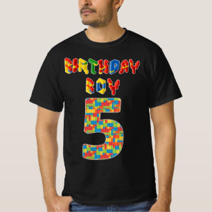 5 Year Old Gifts Building Blocks 5th Birthday Boys T-Shirt