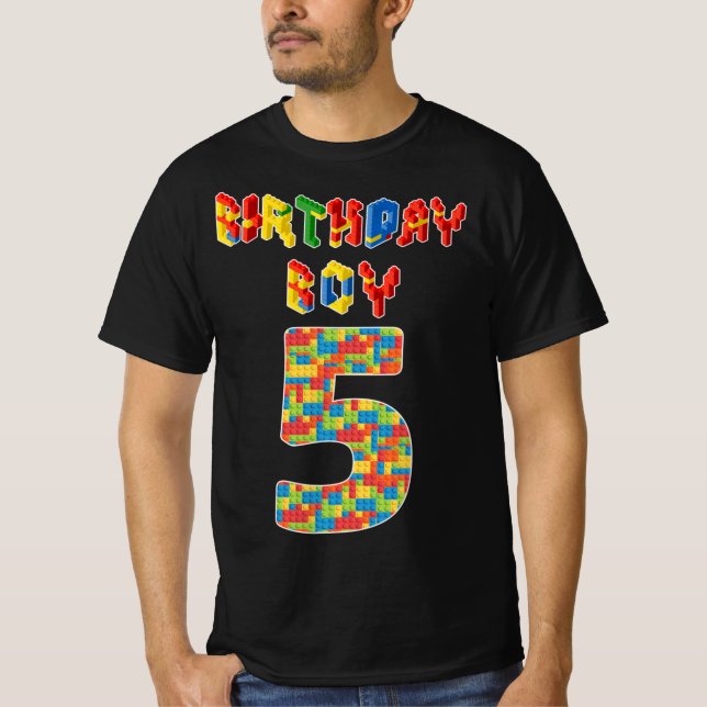 5 Year Old Gifts Building Blocks 5th Birthday Boys T-Shirt (Front)