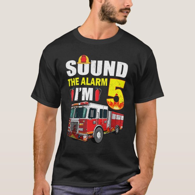 5 Year Old It's My 5th Birthday Boy Fire Truck Fir T-Shirt (Front)