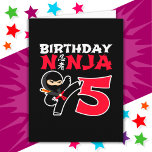 5 Year Old Karate Ninja Party Kids 5th Birthday Card<br><div class="desc">This Birthday Ninja 5 design makes a perfect gift for a 5 year old ninja birthday party gift. Features Japanese symbol for Ninjutsu with cartoon ninja karate kick the birthday boy or girl will LOVE! This ninja birthday design for boys and girls is a perfect fit for a 5 year...</div>