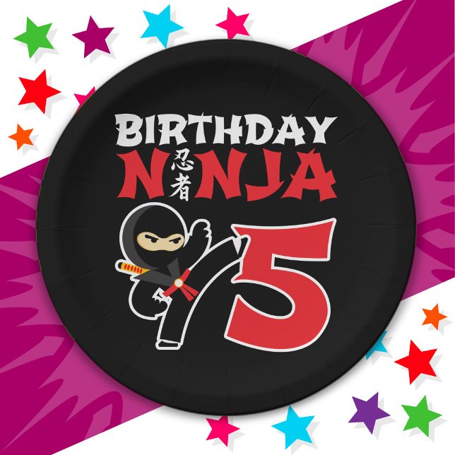 5 Year Old Karate Ninja Party Kids 5th Birthday Paper Plate (Creator Uploaded)