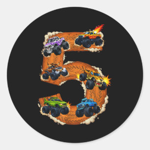 5 year old monster truck boy toddler 5th birthday5 classic round sticker