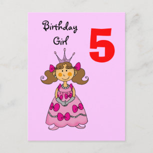 5 year old princess (brown hair) postcard