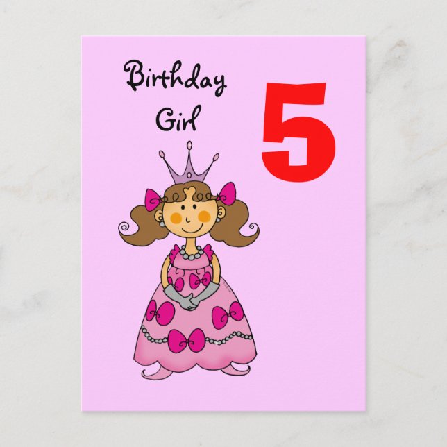 5 year old princess (brown hair) postcard (Front)