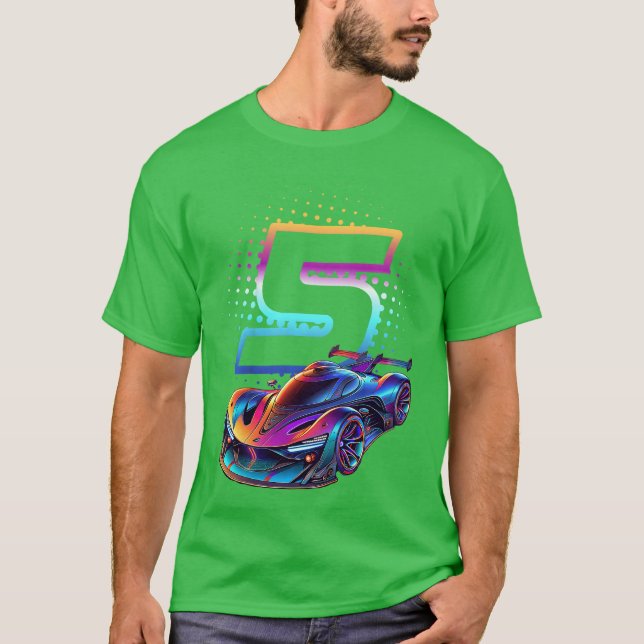 5 Year Old Race 5th Birthday Futuristic Racing Rac T-Shirt (Front)