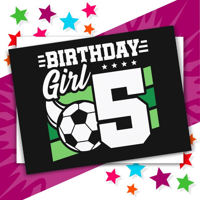 5 Year Old Soccer Football Party 5th Birthday Girl Postcard (Creator Uploaded)