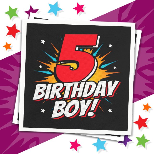 5 Year Old Superhero Birthday Boy 5th Birthday Napkin (Creator Uploaded)