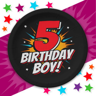 5 Year Old Superhero Birthday Boy 5th Birthday Paper Plate