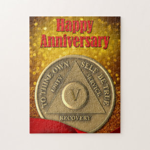 5 Year Sober Coin Glitter Happy Anniversary Jigsaw Puzzle
